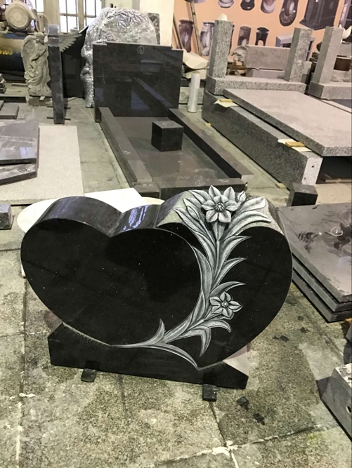Black Galaxy Granite Monument With Lily Carving