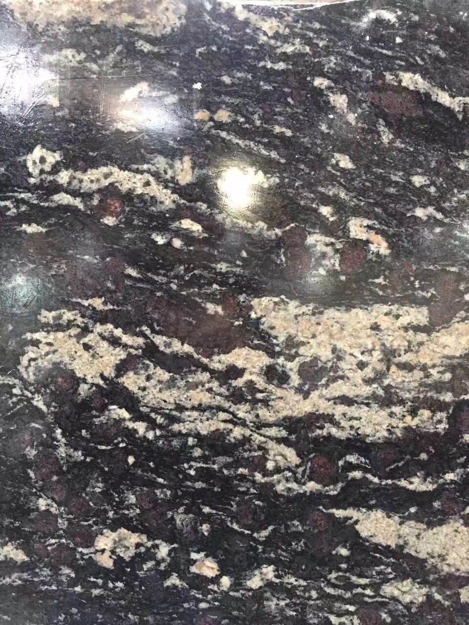 Black Granite With Brown And Red Vein Slab