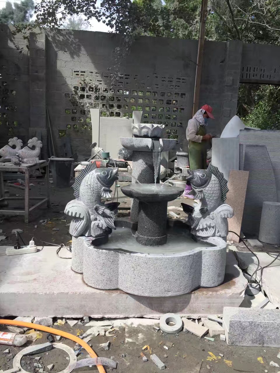 Carved Carp Stone Water Fountain Ideas 