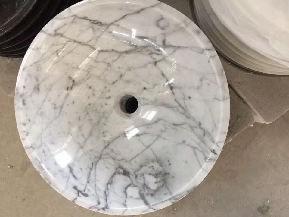 Carrara White Marble Stone Bathroom Sink