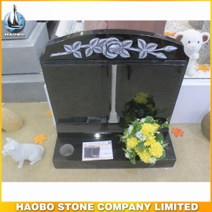Indian Black Granite Monument With Carved Rose
